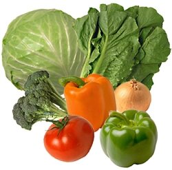 Овощи: сладкий перец, капуста, лук, салат, помидор