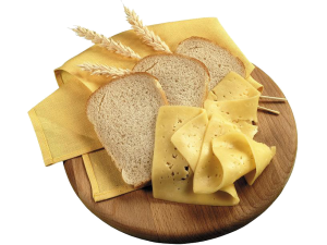 Сыр на досочке с хлебом и колосьями